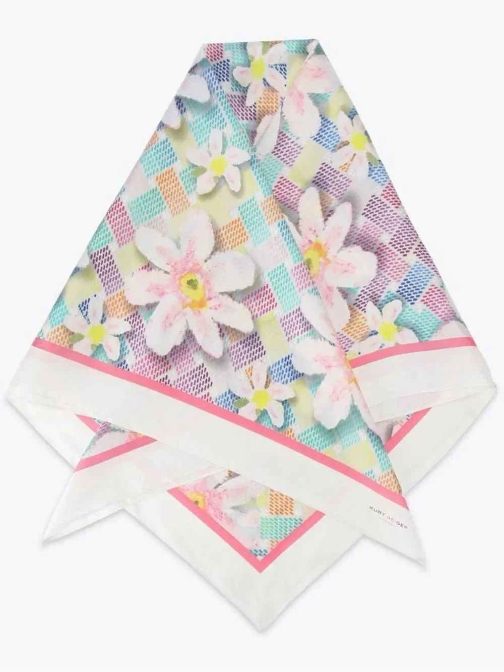 Kurt Geiger Pastel Floral Silk Scarf with Pink Trim nwt